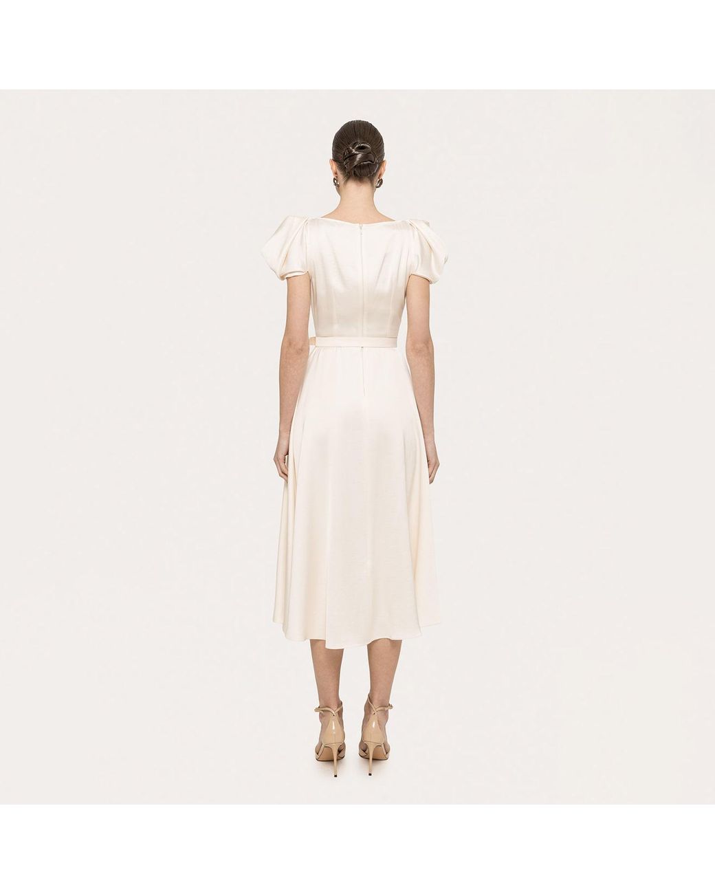 Nissa Natural Neutrals Belted Viscose Midi Dress Cream