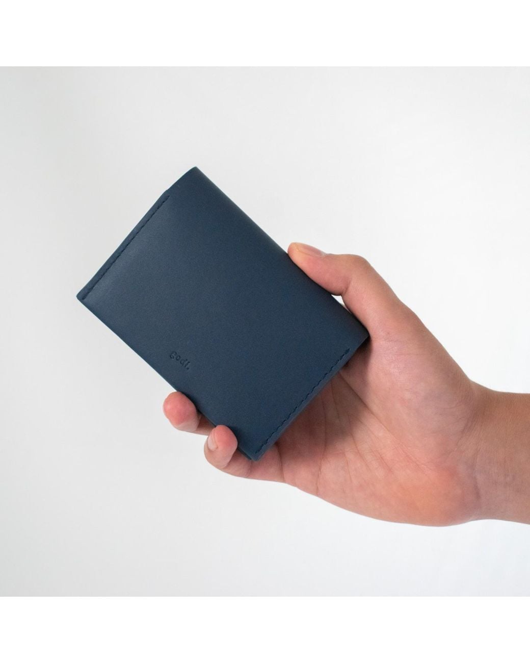 godi. Blue Handmade Leather Coin & Card Wallet for men