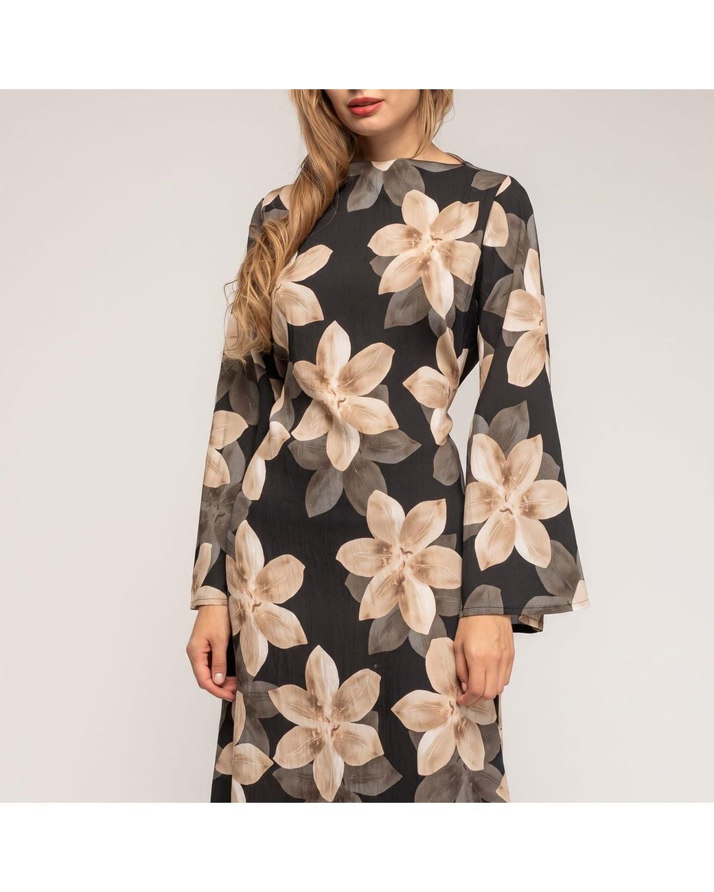 Tantra Spain Sl Natural Long Floral Dress With Round Neckline