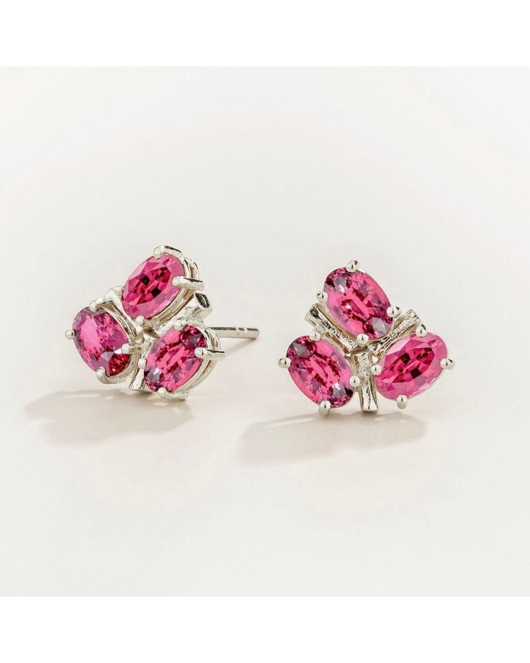 Juvetti Pink Ligna Oval Sapphire Cluster Stud Earrings