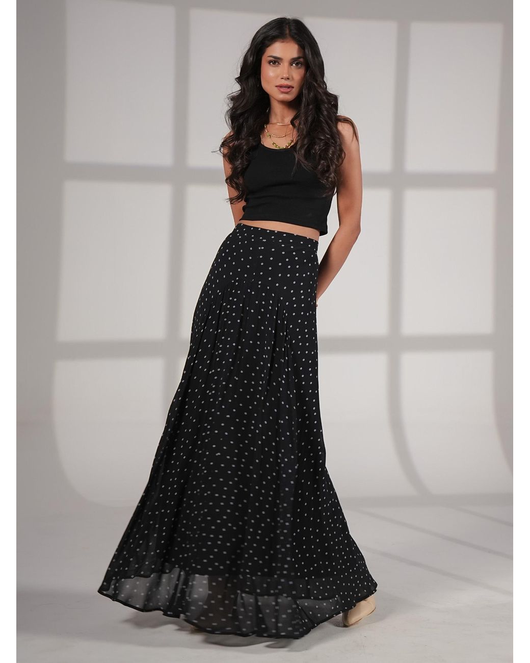 Rose & Nancy Black Elsie Spot Midaxi Skirt