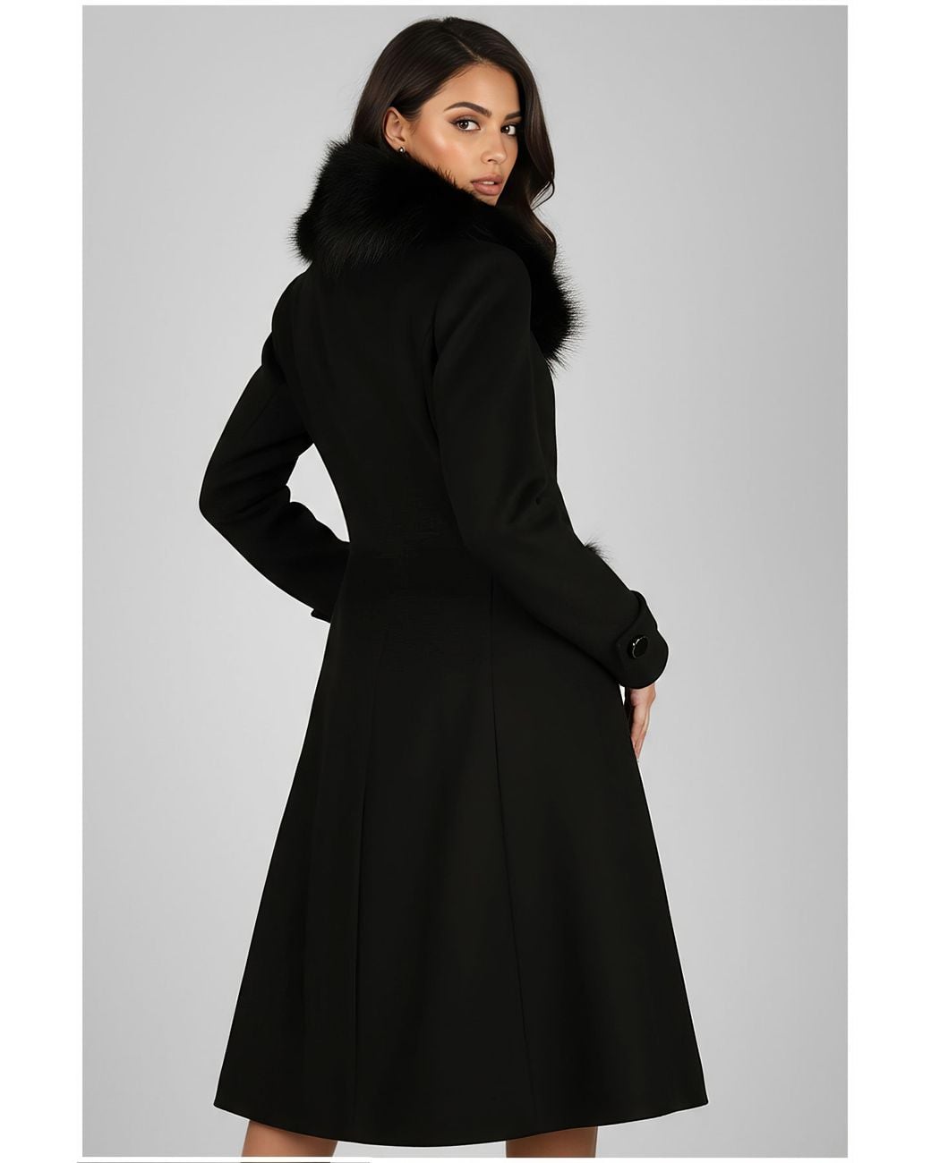 Luna Fashion House Black Wool Coat With Fur Collar, Lucy