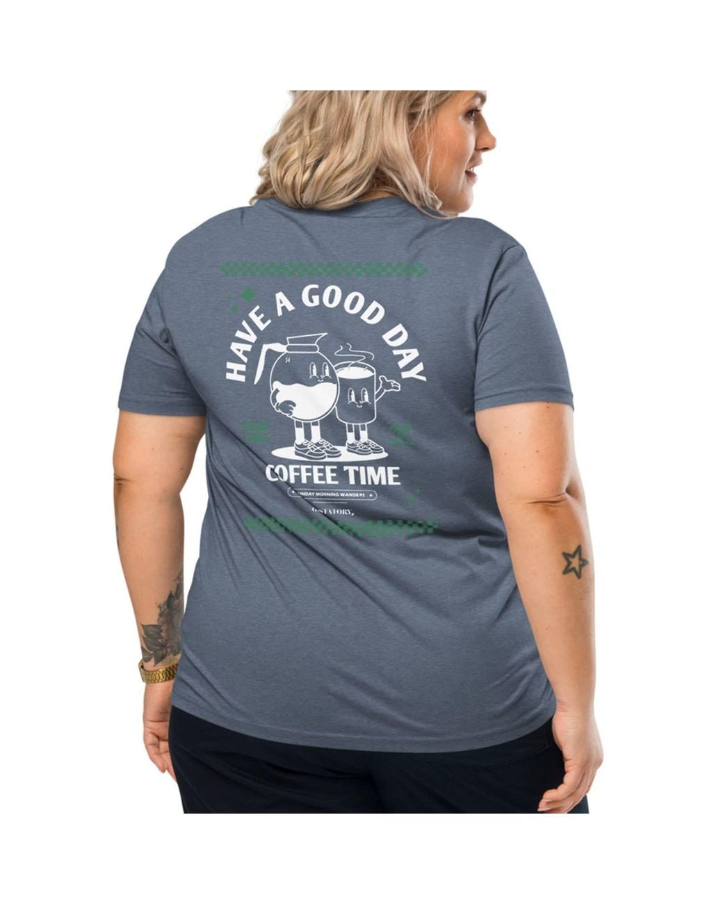 Anchor and Crew Blue Heather Gustatory Have A Good Day Organic Cotton Embroidered T-Shirt