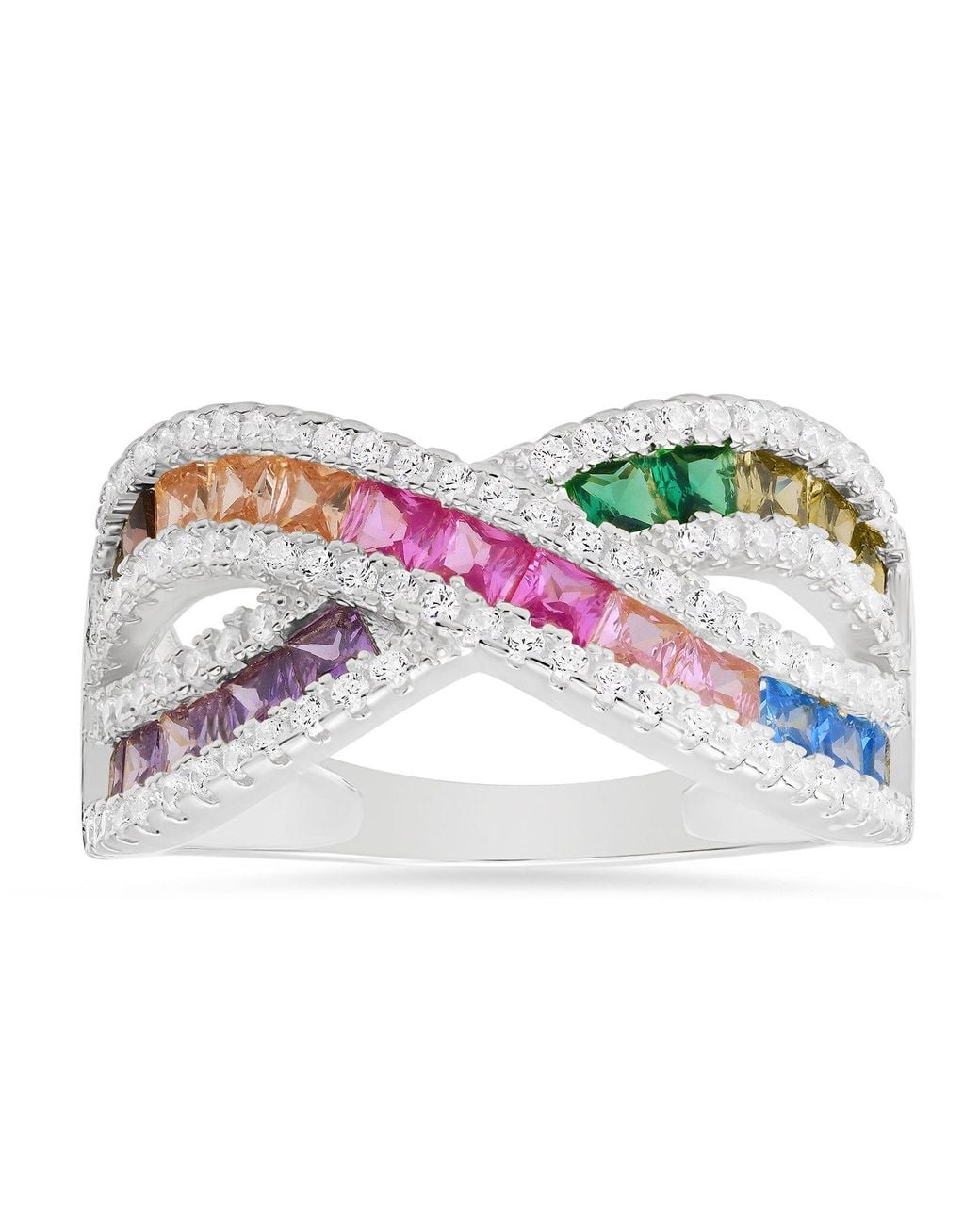 Kylie Harper Blue Sterling Multi-Color Sapphire Crossover Ring