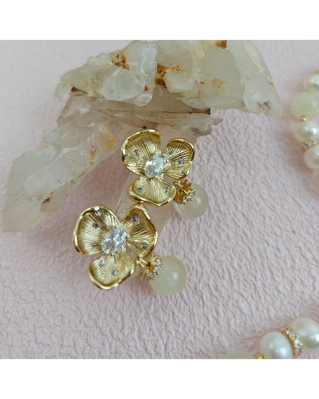Farra Metallic Citrine Dangle Flower Stud Earrings