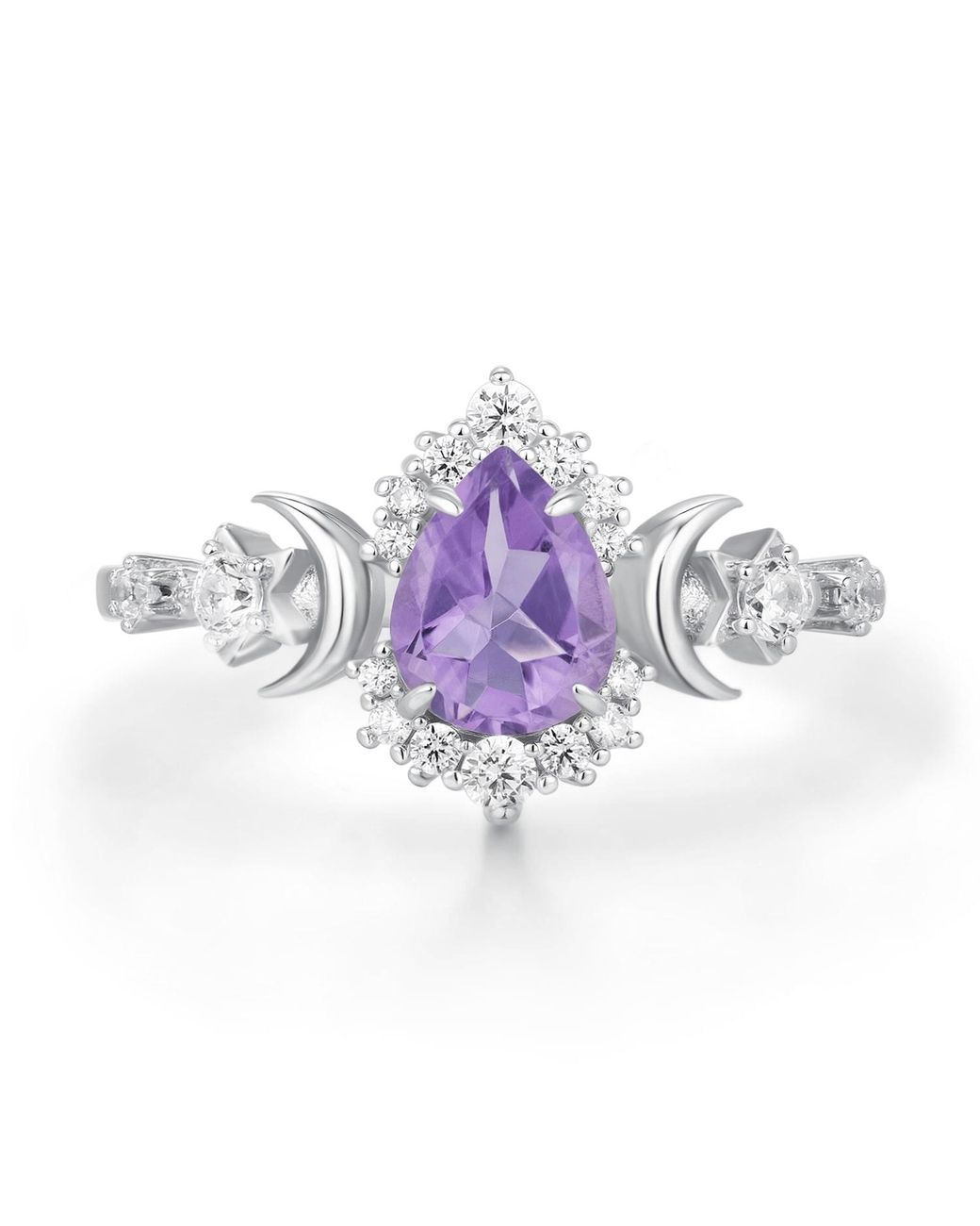Azura Jewelry New York Purple Galactic Pear Cut Amethyst Ring Vermeil