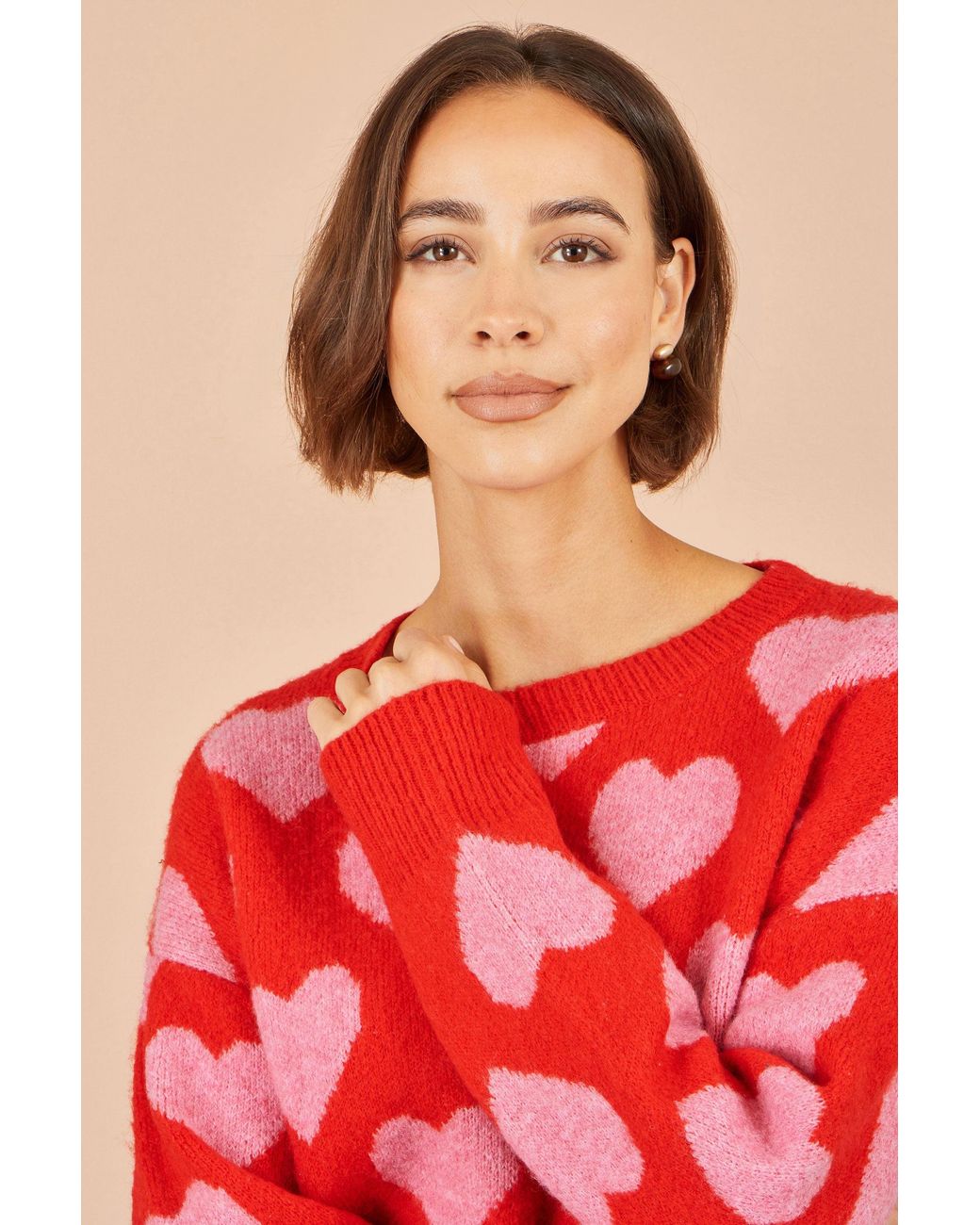 Yumi' Red Heart Intarsia Relaxed Jumper