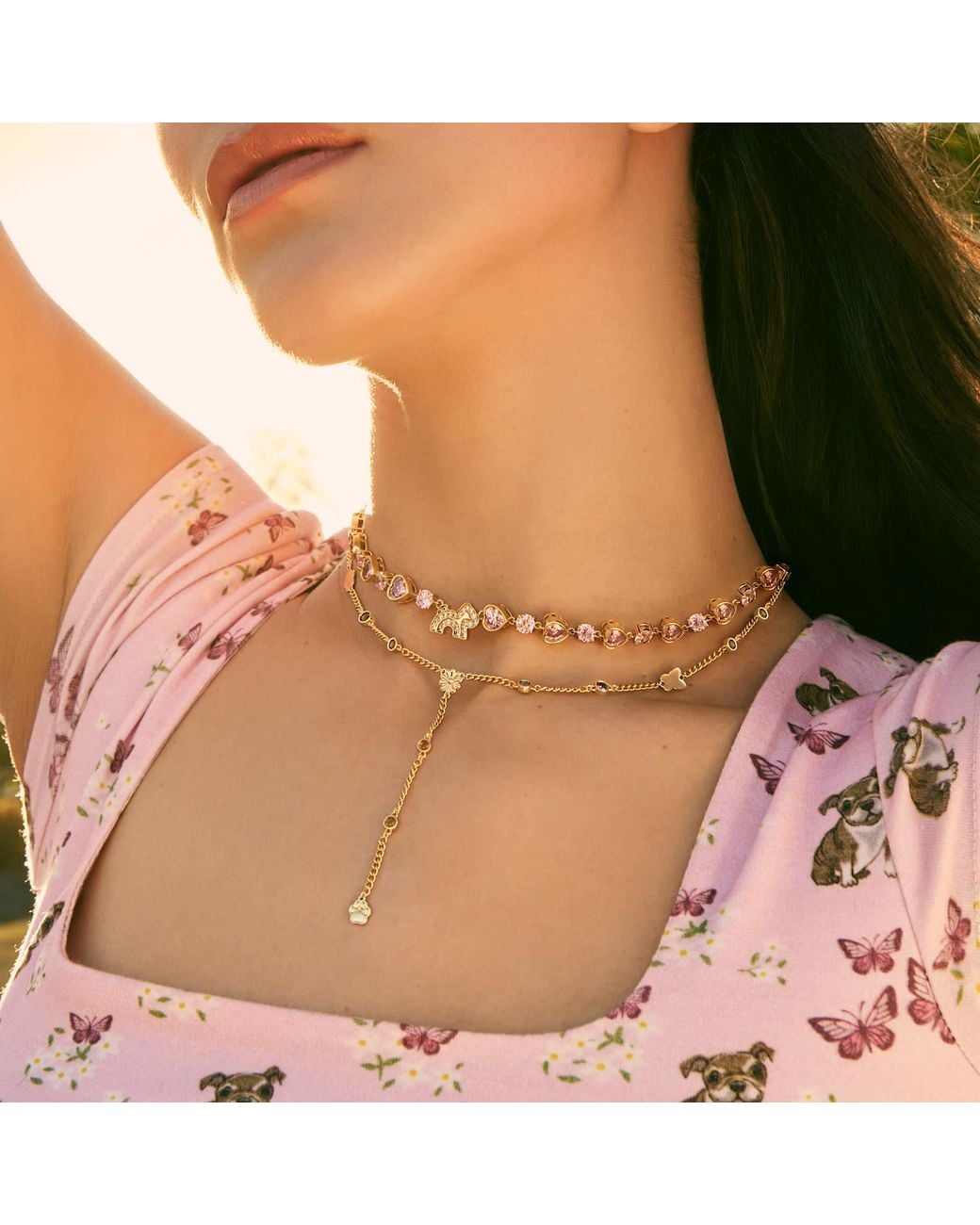 Cloud Haven Metallic Heart Crystal Logo Necklace