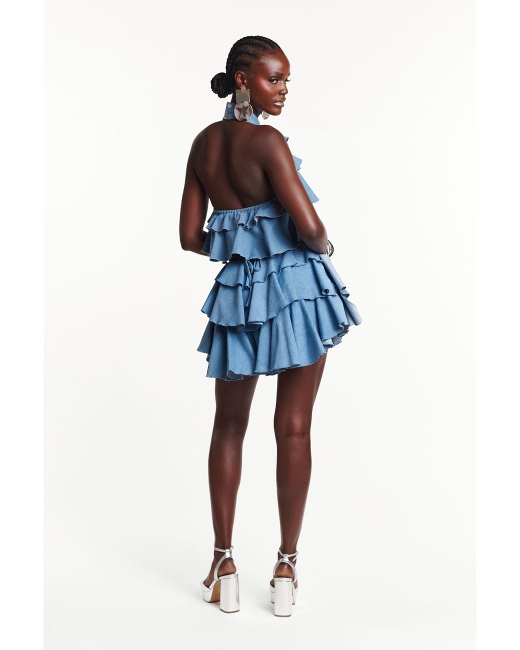 Ofuure Blue Light Denim Fara Ruffle Top