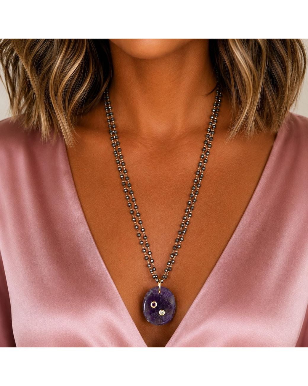 Persia Dona Jewelry Purple Amethyst X Hematite Chain Necklace