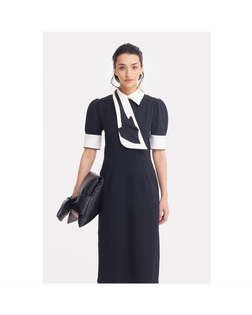Julia Allert Black Formal Fitted Dress With Collar