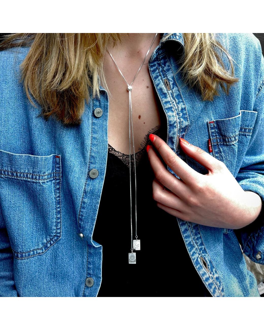 CarterGore Metallic Tarot Card Sterling Slider Necklace