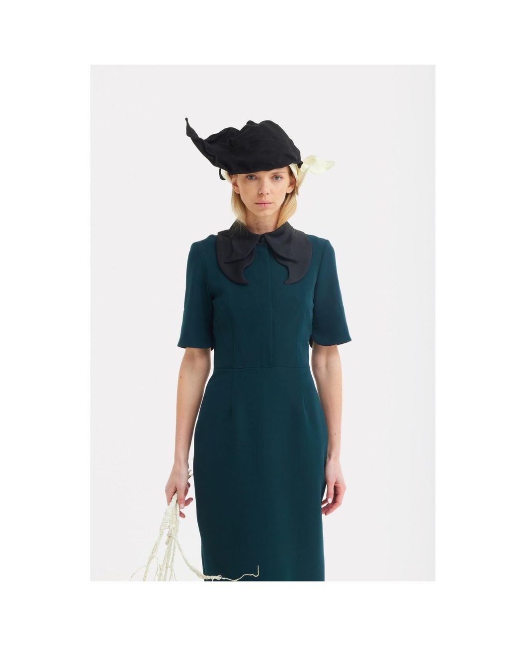 Julia Allert Green Polished Fitted Midi Short Sleeve Dress