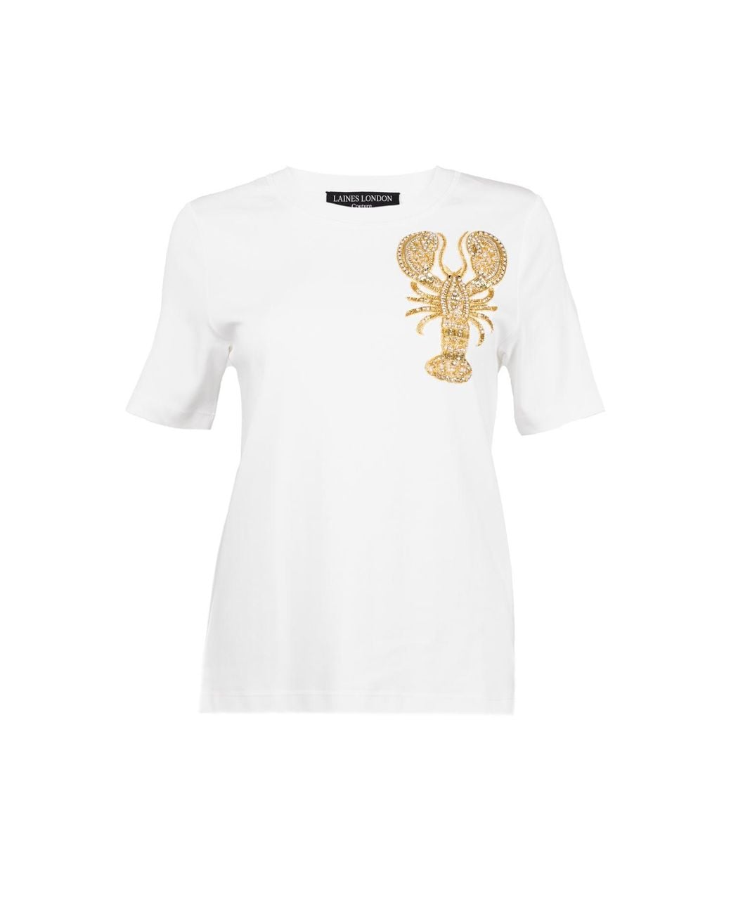 House of Laines London White Laines Couture Embellished Lobster T-Shirt