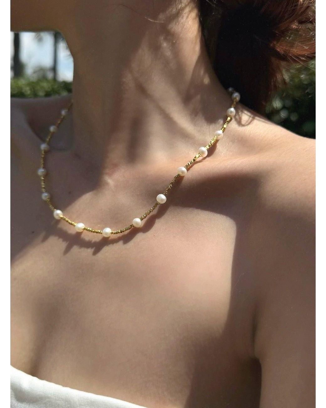 Freqnc Atelier Metallic Cassie Natural Freshwater Pearl Necklace