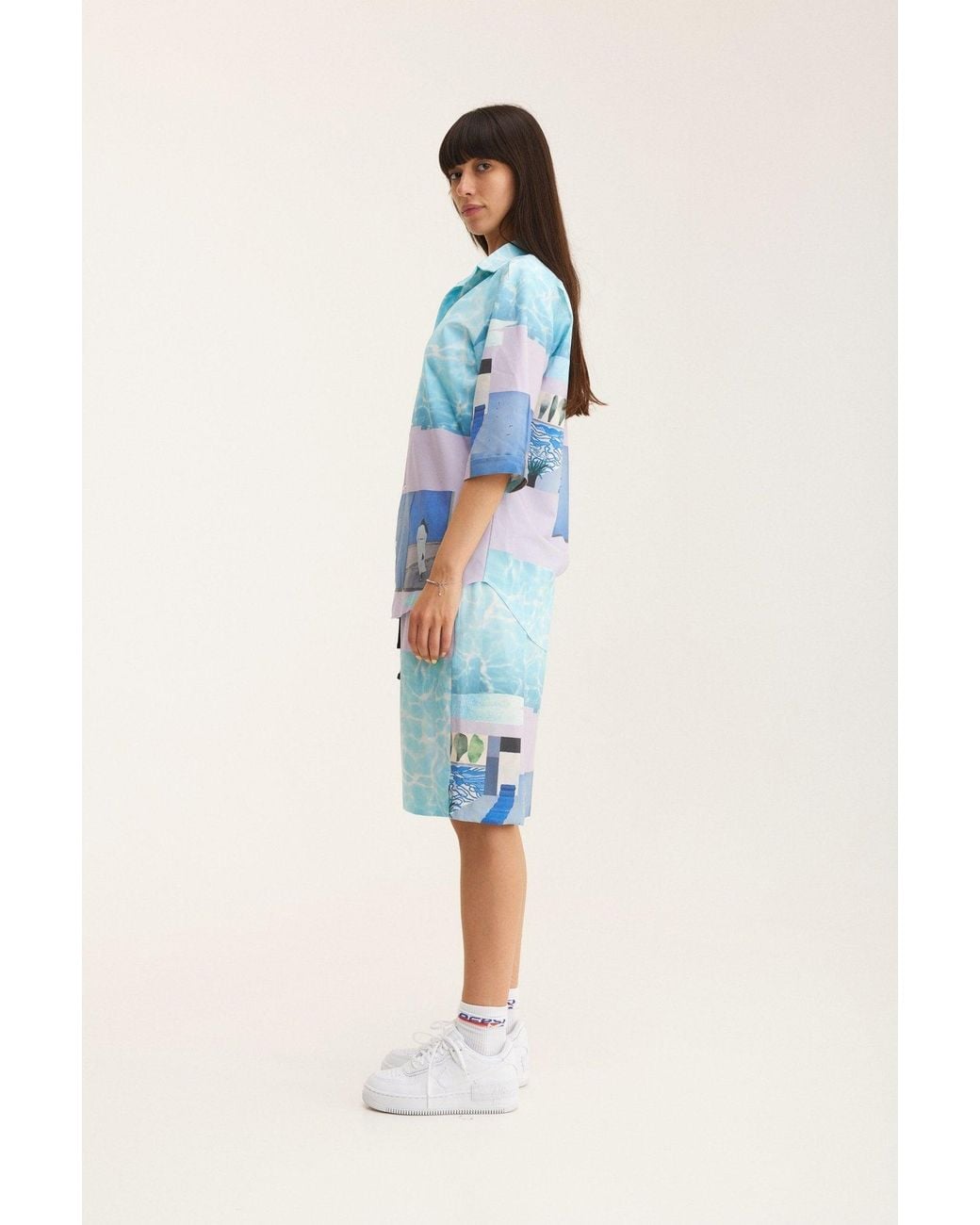 mysimplicated Blue Short Sleeve Shirt And Bermuda Set With Water Design