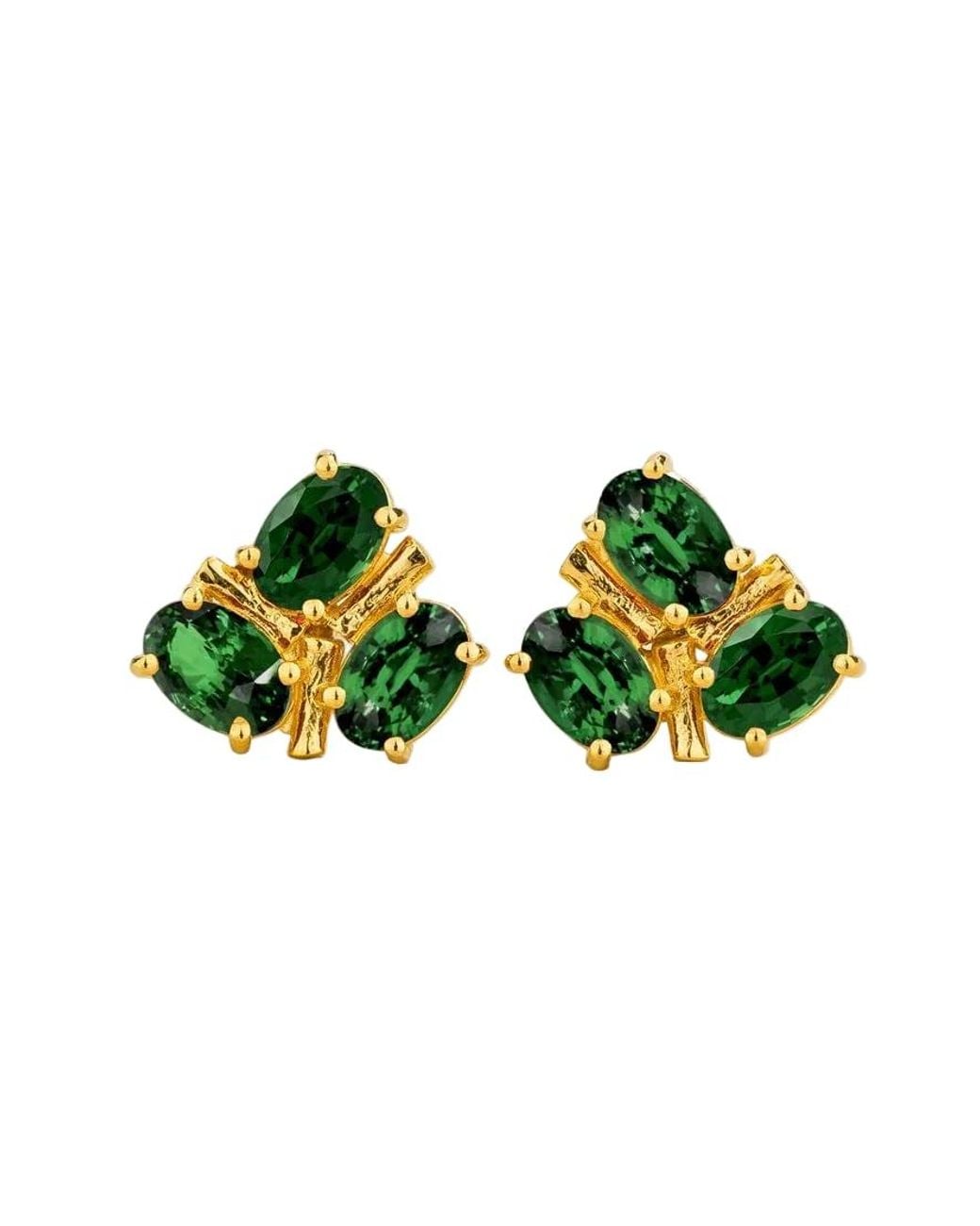 Juvetti Green Ligna Oval Emerald Cluster Stud Earrings