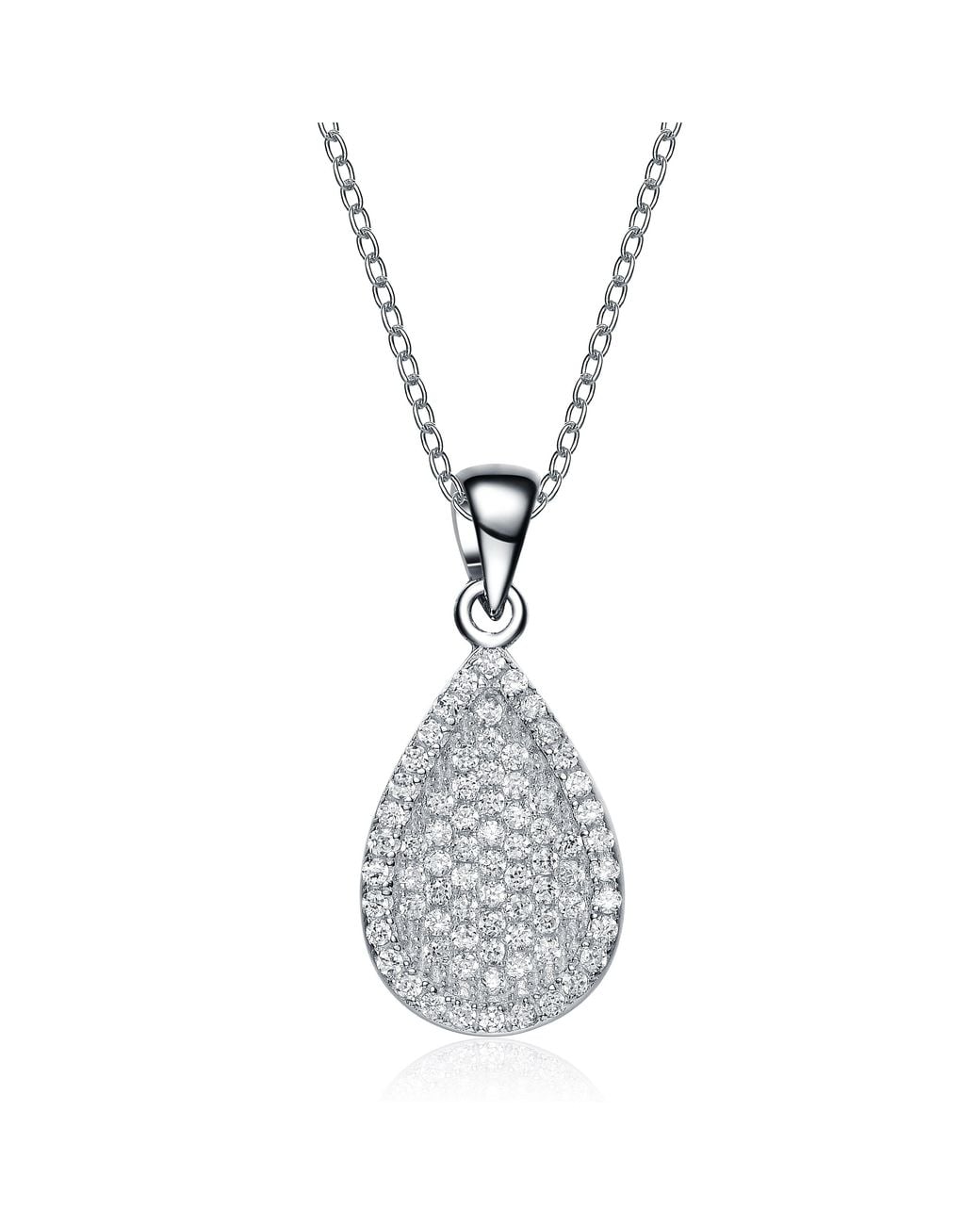Genevive Jewelry Metallic Sterling Plated With Clear Cubic Zirconia Pear Drop Pendant