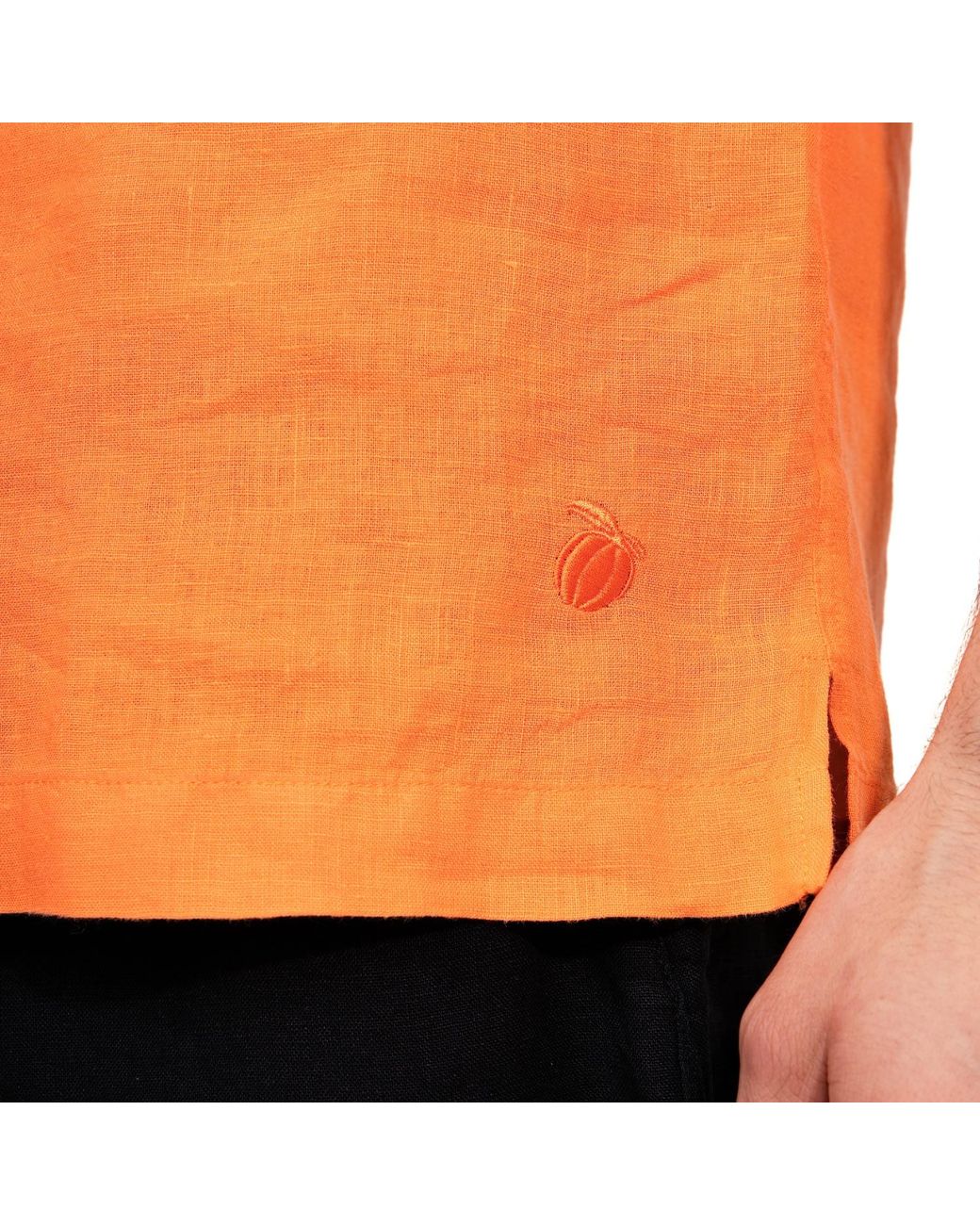 Maison Tangerine Orange Tangerine Linen Short Sleeve Shirt For for men