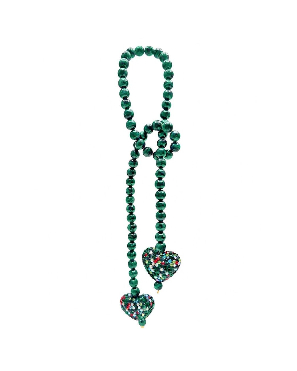 Farra Green Malachite With Rhinestone Heart Open-Ended Versatile Bag Charm