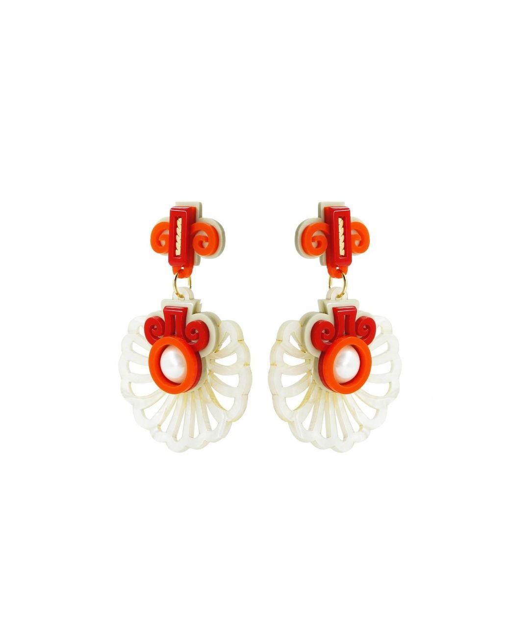 Gissa Bicalho Red Handmade Earring Shell And Pearl