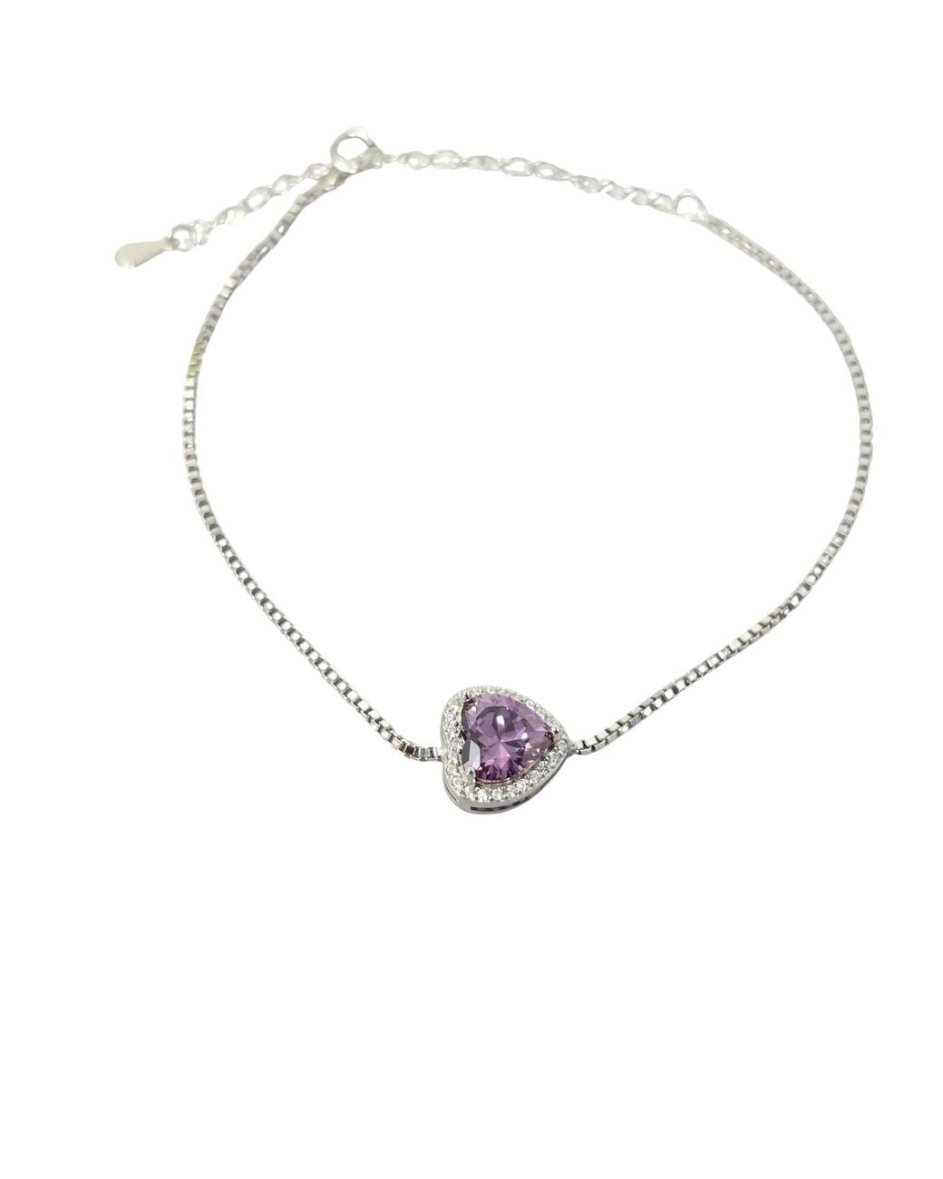Sophelia Metallic Amethyst February Birthstone Love Heart Charm Sterling Bracelet