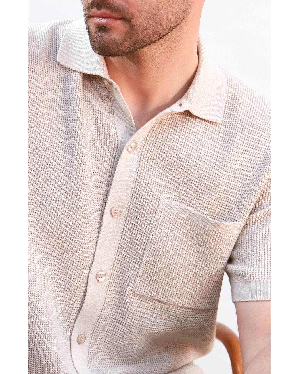 Paul James Knitwear Gray Neutrals Lightweight Cotton Franki Waffle Knit Shirt for men
