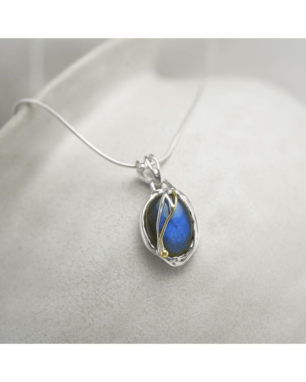 Isla Silver Blue Handmade Unique Iridescent Labradorite Pendant