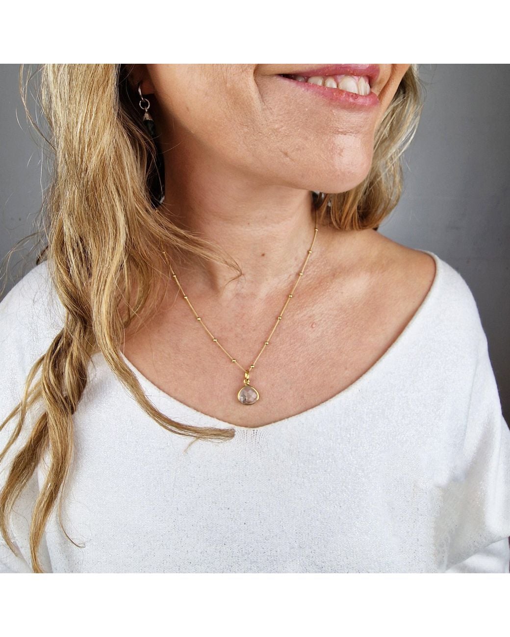 Sophelia Metallic Vermeil Plated Herkimer Diamond April Birthstone Crystal Necklace