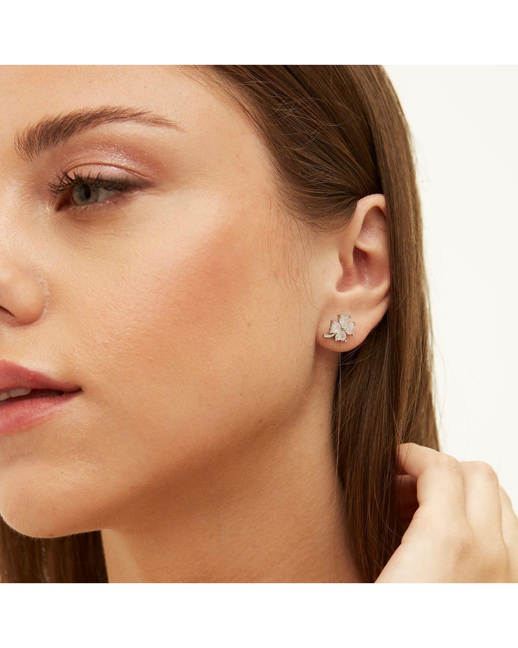 Spero London Metallic Four Leaf Clover Sterling Stud Earrings