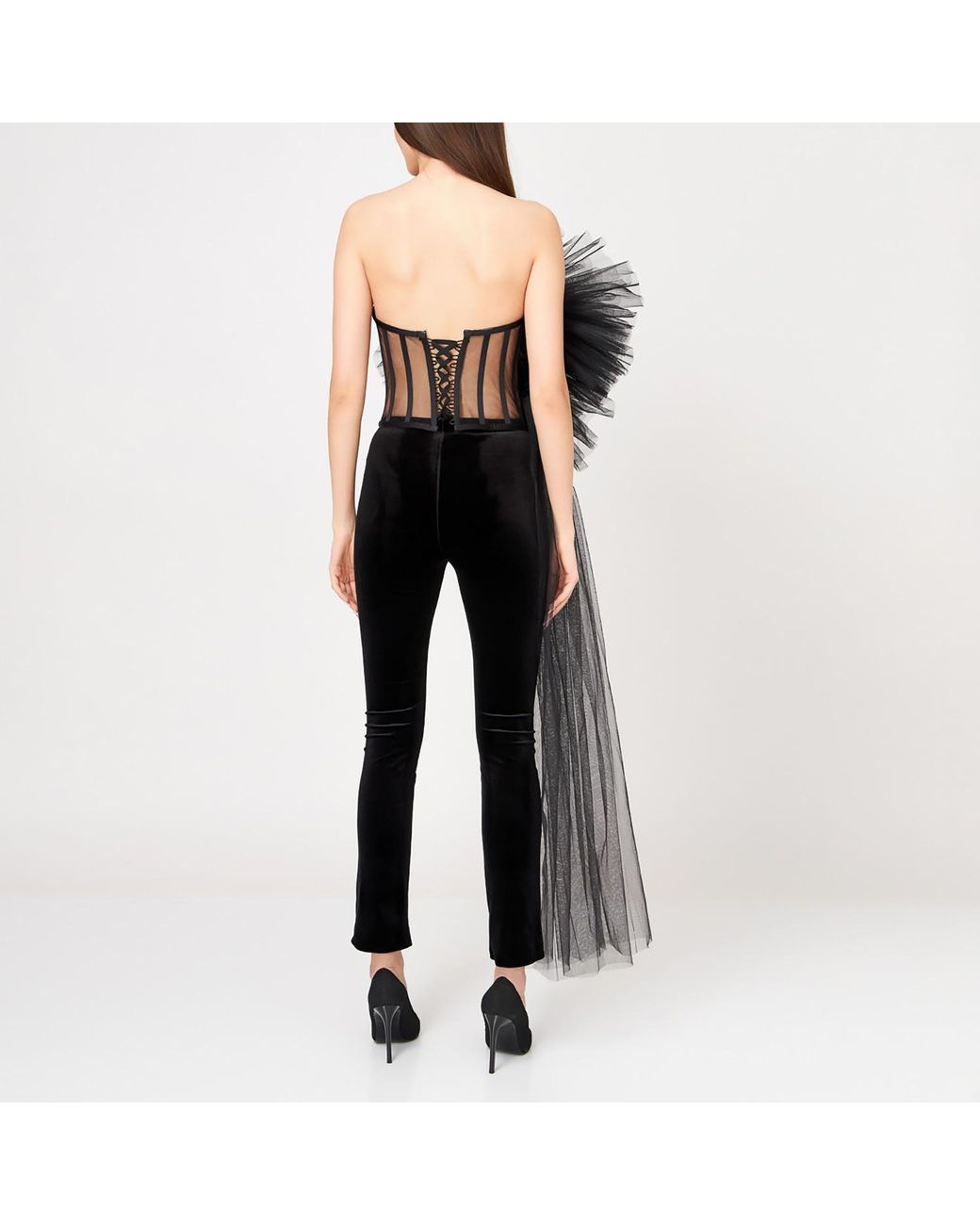LIA ARAM Black Tulle-Accented Corset