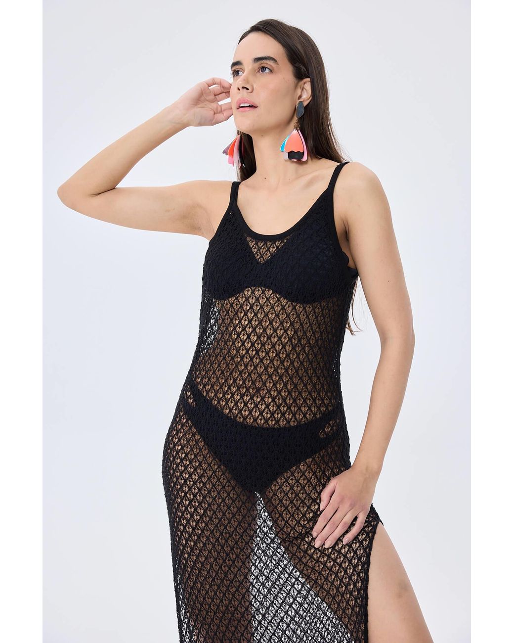 Peraluna Black Angel Openwork Strap Long Beach Dress