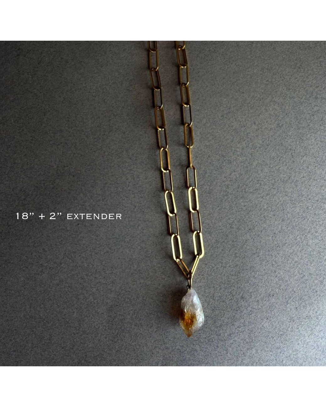 Saéa Metallic Raw Citrine Pendant Paperclip Chain Necklace