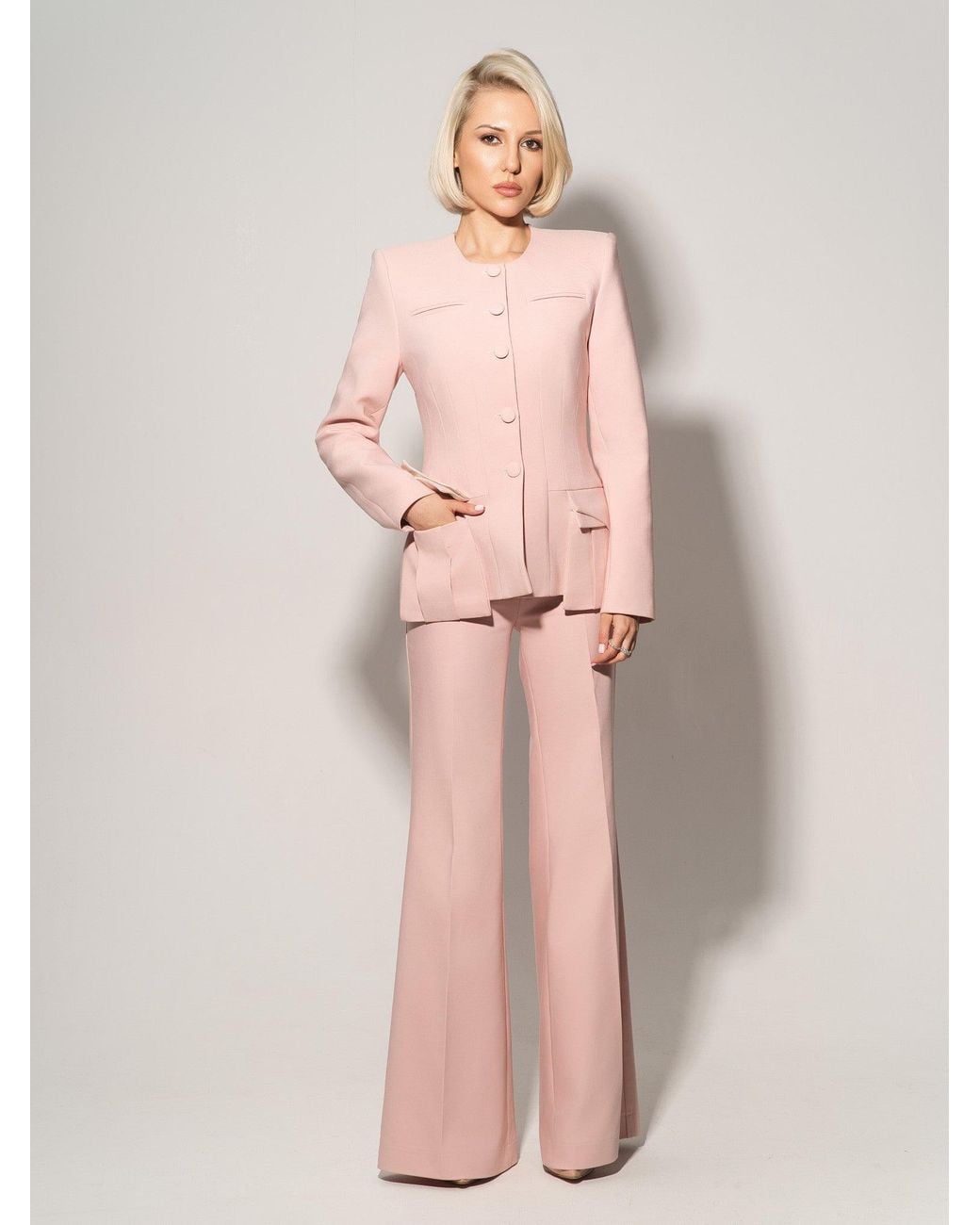 Tia Dorraine Pink Button Up Collarless Blazer Jacket