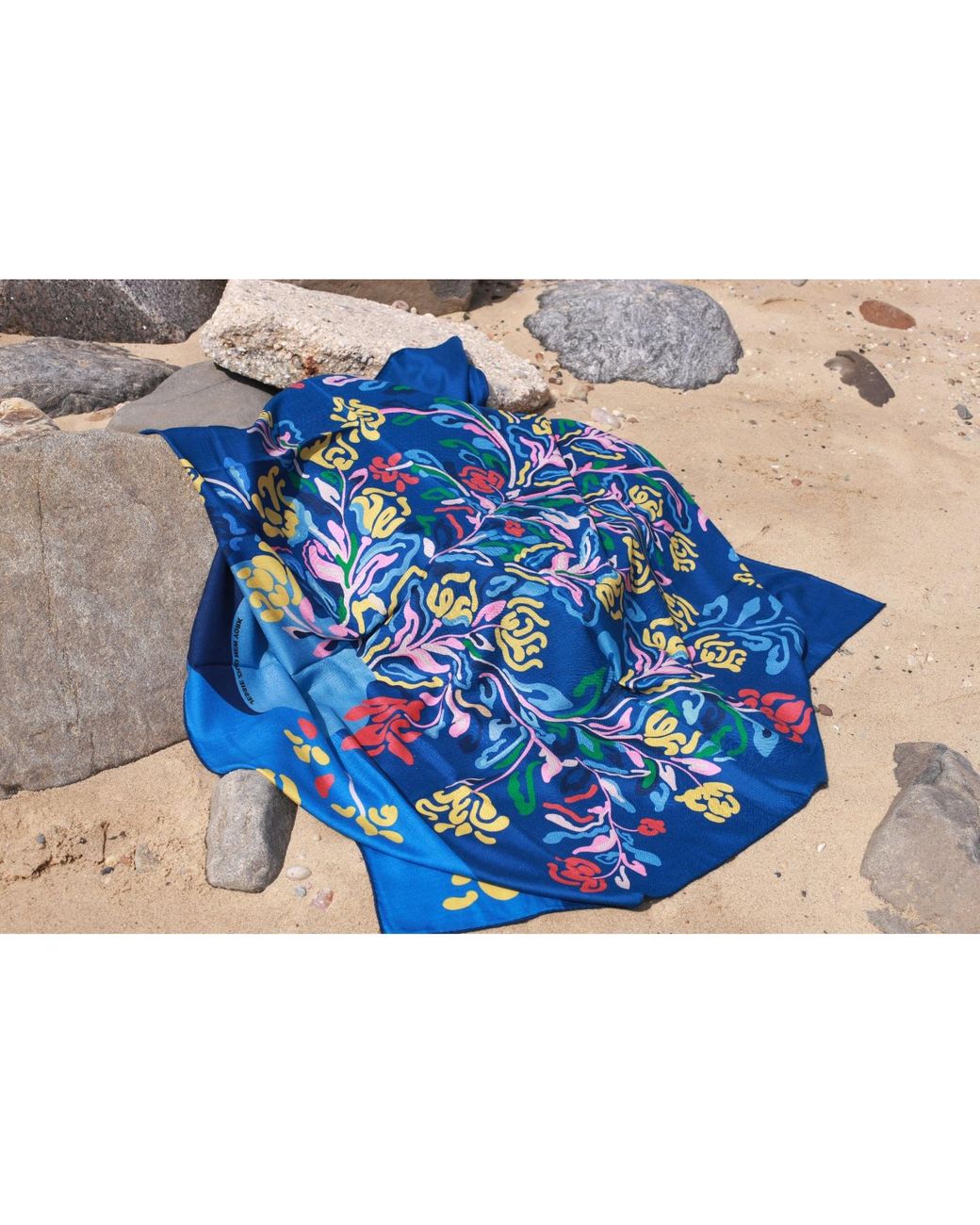 Jessie Zhao New York Blue Double Sided Wool Silk Shawl Of Night Flowers