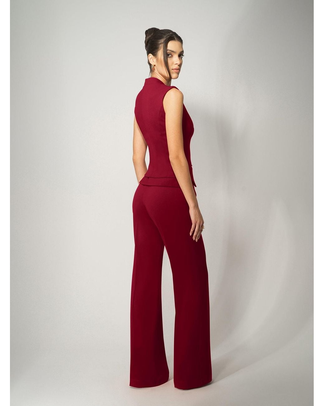 Tia Dorraine Red Fitted Waistcoat & Trousers Set