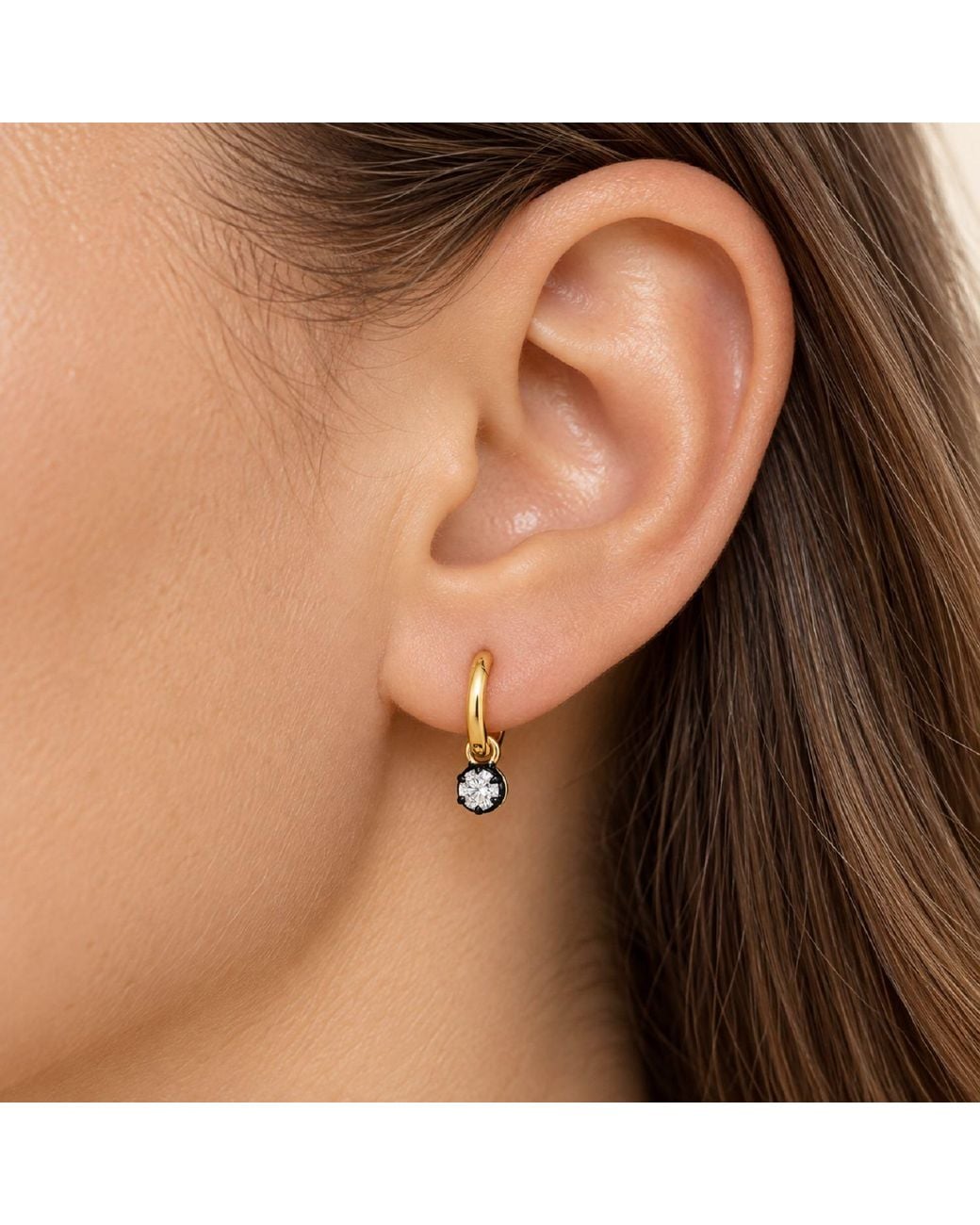 Artisan Metallic 14K Diamond Solitaire Drop Hoop Earrings