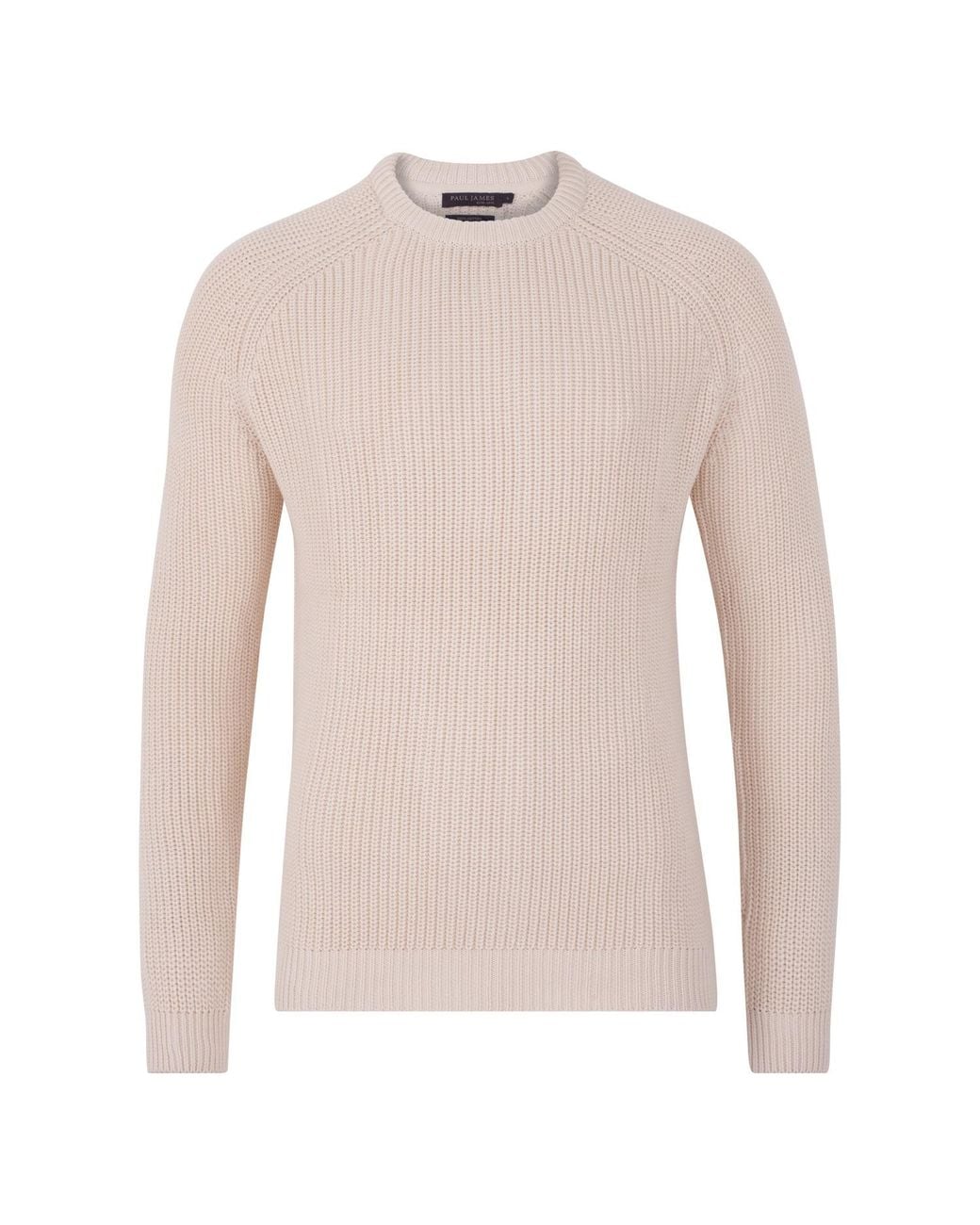 Paul James Knitwear Pink Neutrals Heavyweight Cotton Clark Fisherman Rib Knit Jumper for men