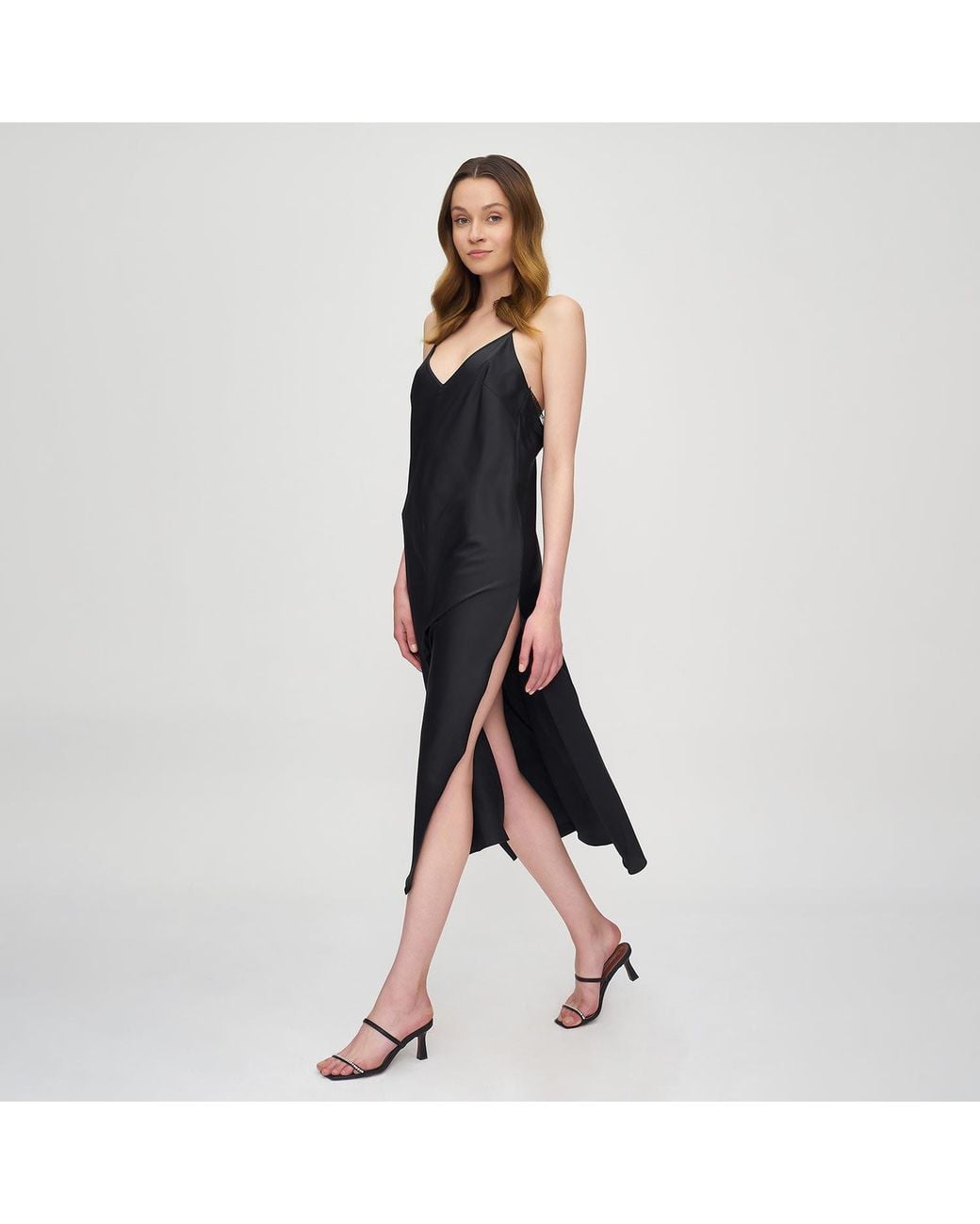 Avenue 8 Black Silk Lace Midi Slip Dress
