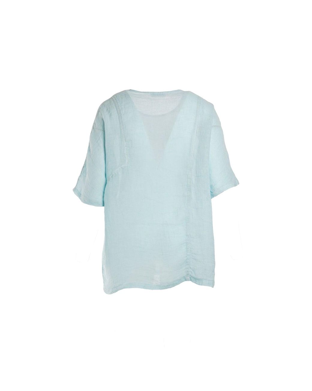 Haris Cotton Blue Front Pocket Curve Linen Gauze Blouse With Batwing Sleeve Ocean Air