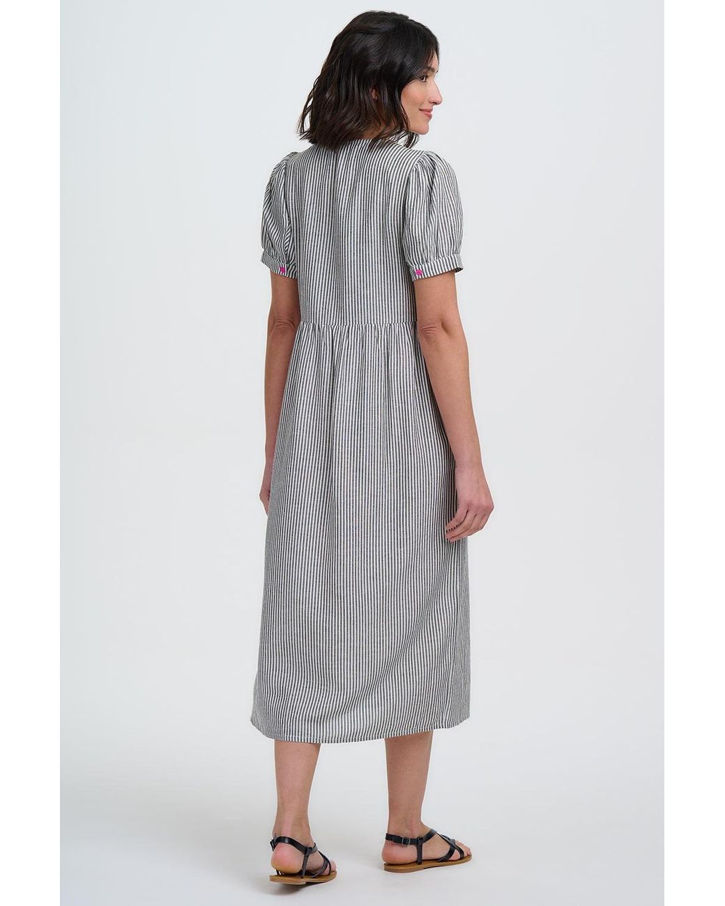 Sugarhill Gray Ruby Midi Smock Dress Monochrome Stripe, Garden Floral