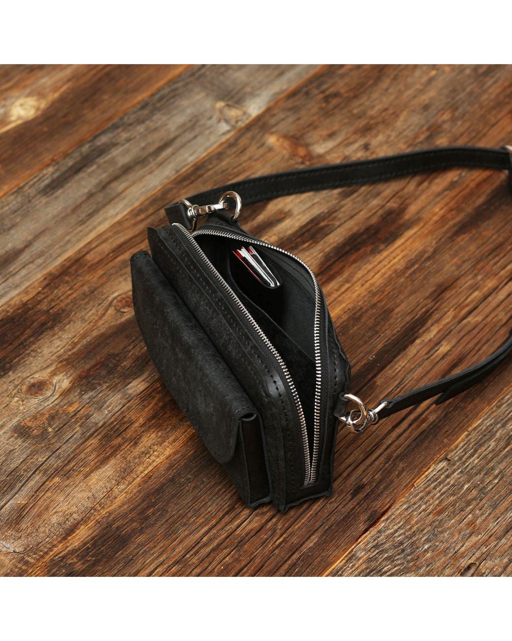 Springmoonatelier Black Handmade Leather Crossbody Bag