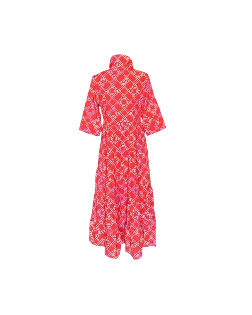 Perlavera Red Maribelle Chains Cherry-Printed Three Quarter-Sleeve Length Maxi Dress