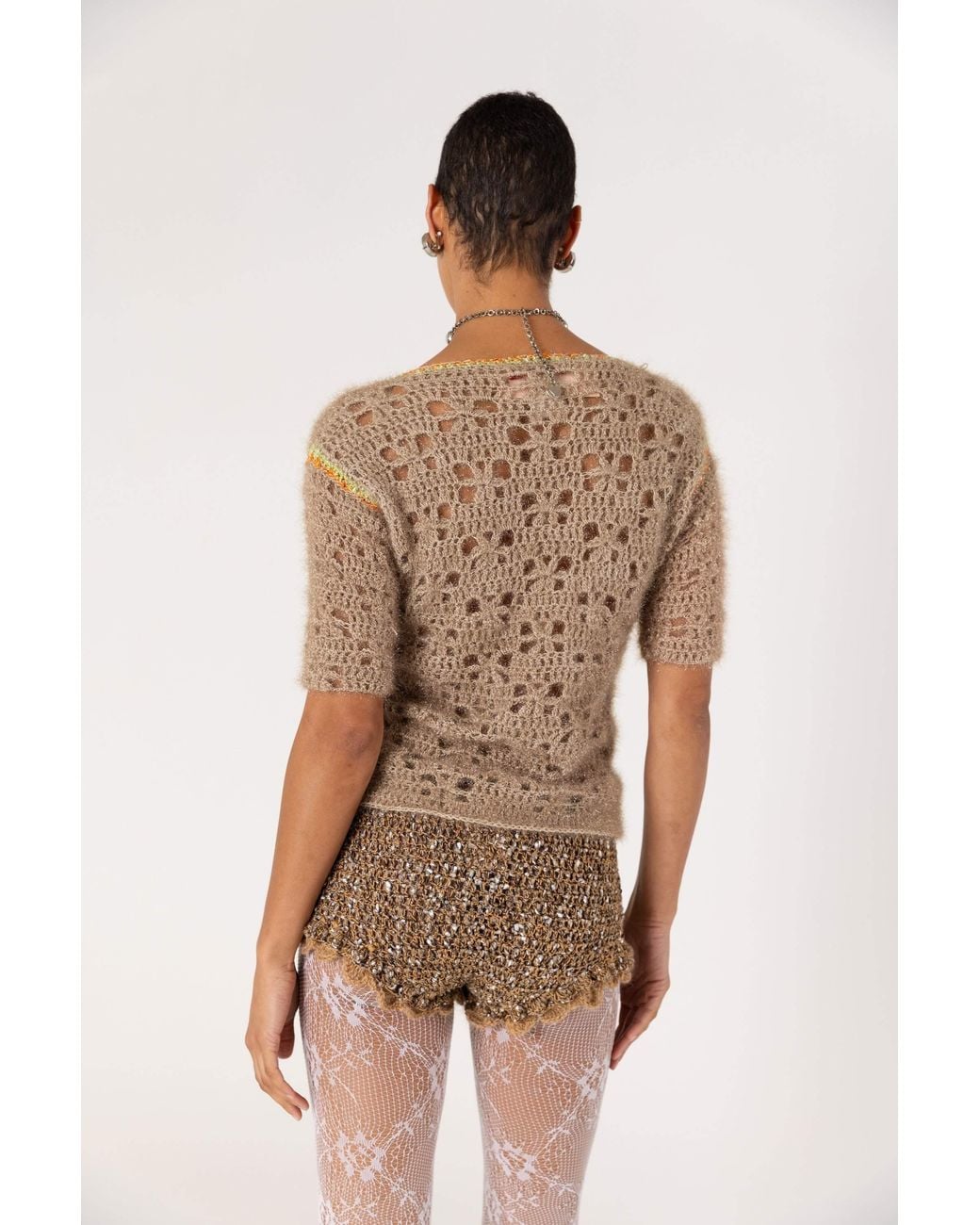 Andreeva Brown Chrysanthemum Handmade Crochet Shorts