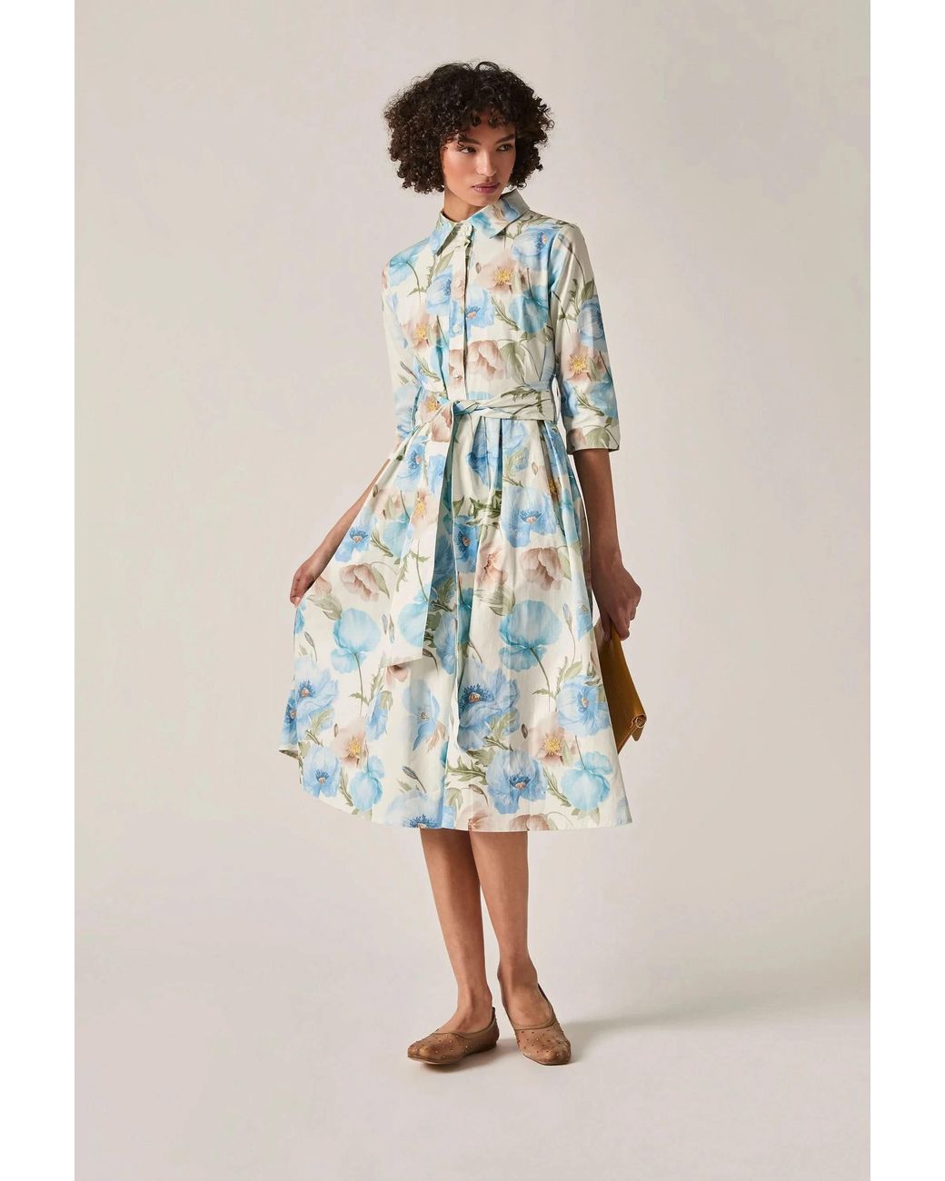 James Lakeland Blue Bloom Cotton Midi Dress
