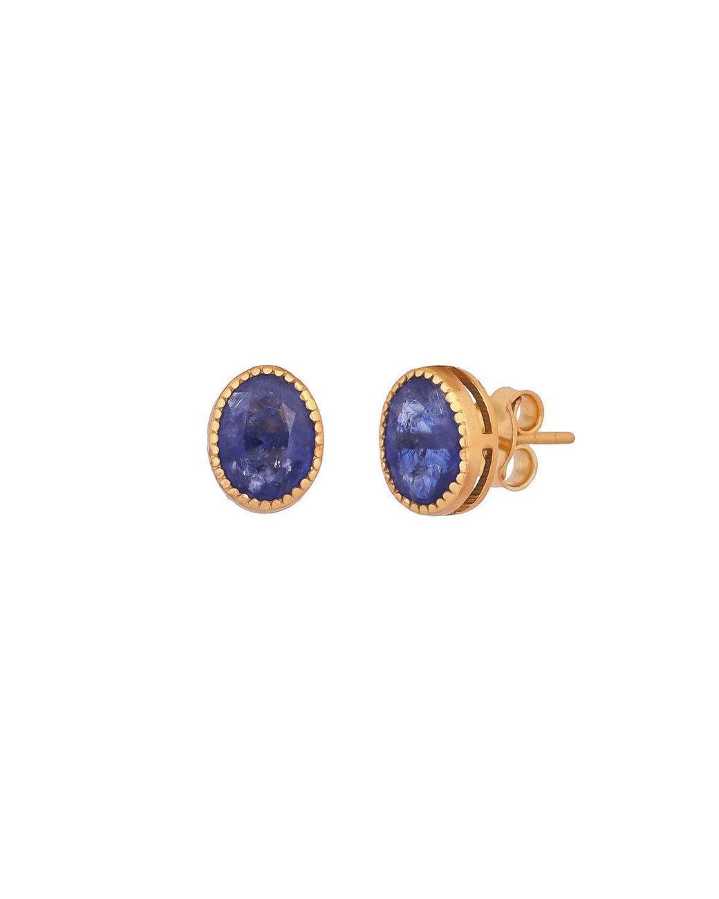 Opium Jewels Blue Faceted Oval Studs