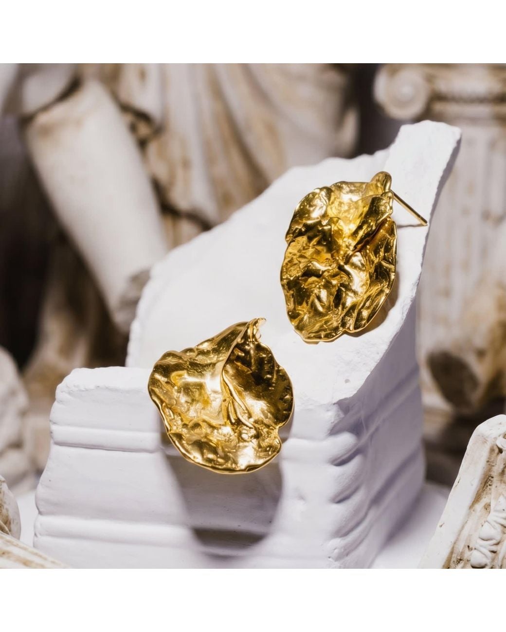 Mercela Metallic Sculptural Organic Plated Stud Earrings – Inspired By Ancient Jewelry Forms