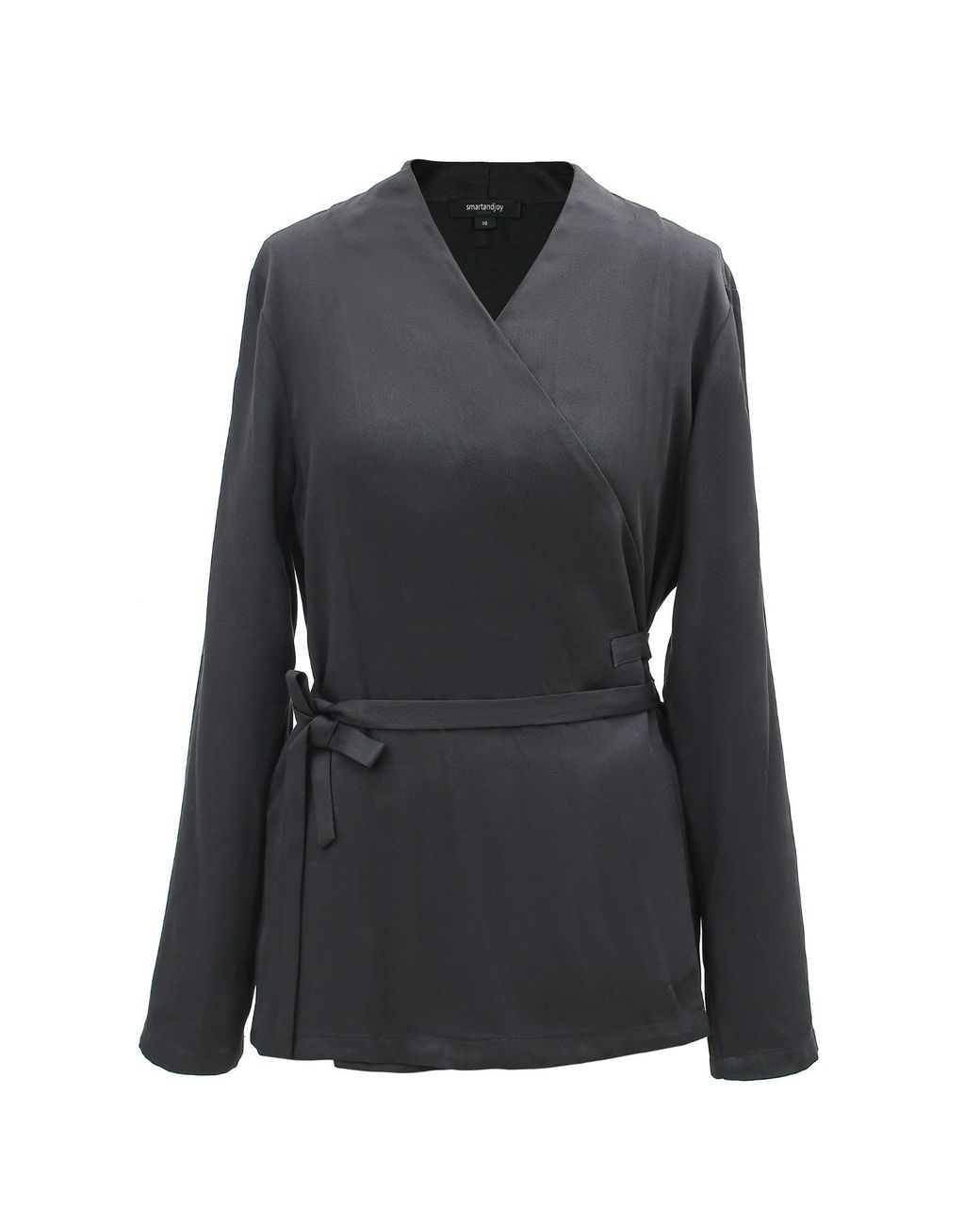 Smart and Joy Black Satin Wrap-Over Blouse