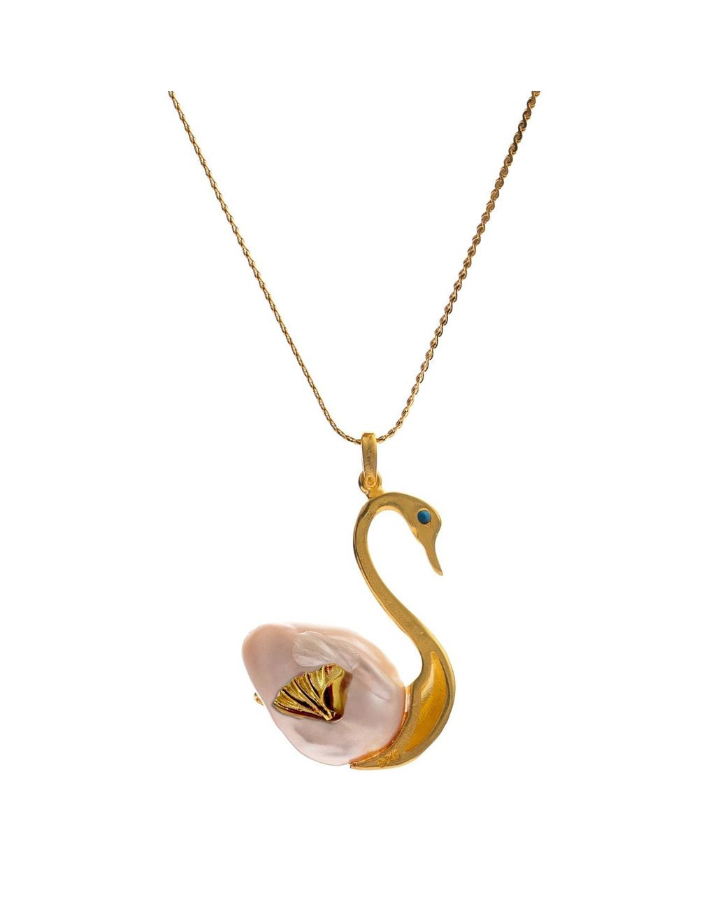 Ebru Jewelry Metallic Graceful Swan Baroque Pearl & Necklace