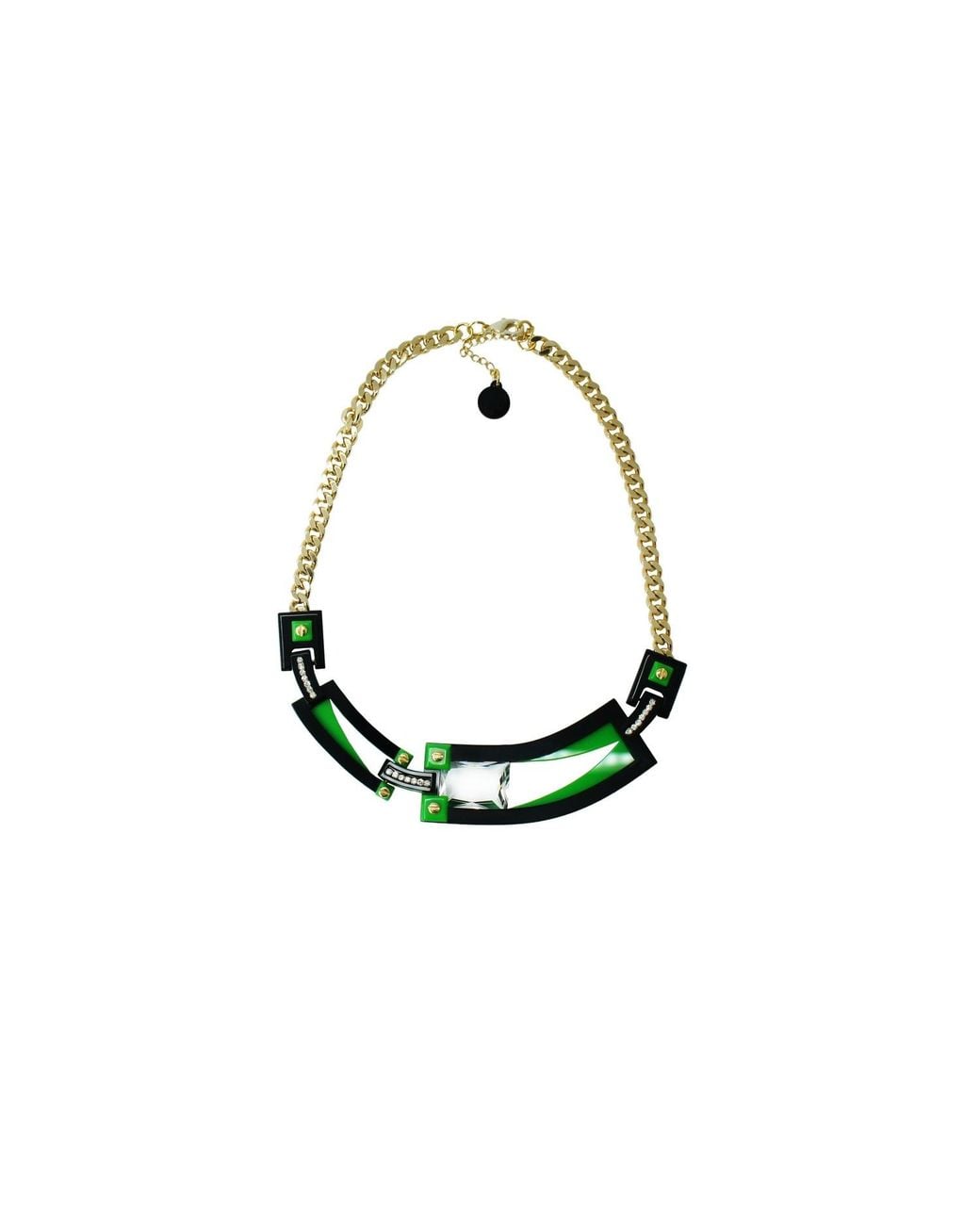 Gissa Bicalho Green Handmade Acrylic Necklace Deco Choker Rectangular Cut Stone